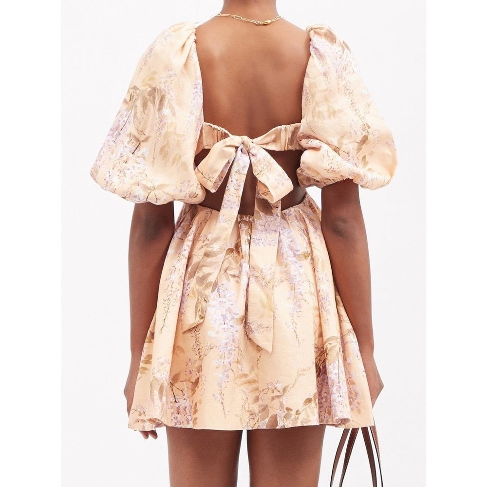 Zimmermann Rosa Cut Out Mini Dress AU 0 US XS Floral Linen Euro Resort Summer - Picture 9 of 11